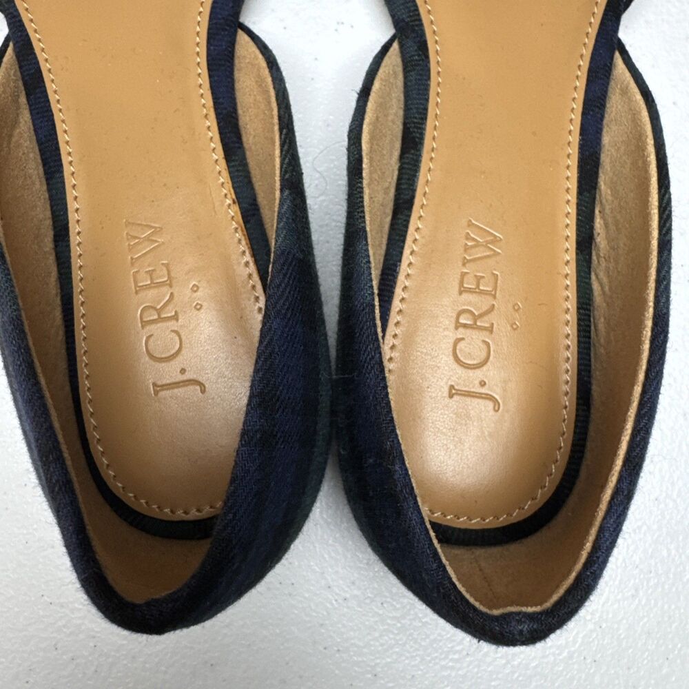 J Crew Slip on Pointed Toe Green & Blue Plaid Shoes 6.5 - Picture 8 of 9